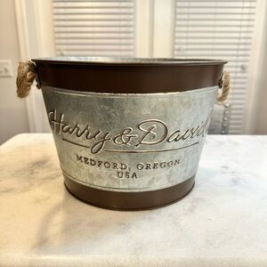Brown and Galvanized Metal Decorative Harry & David Galvanized Metal Ice Bucket